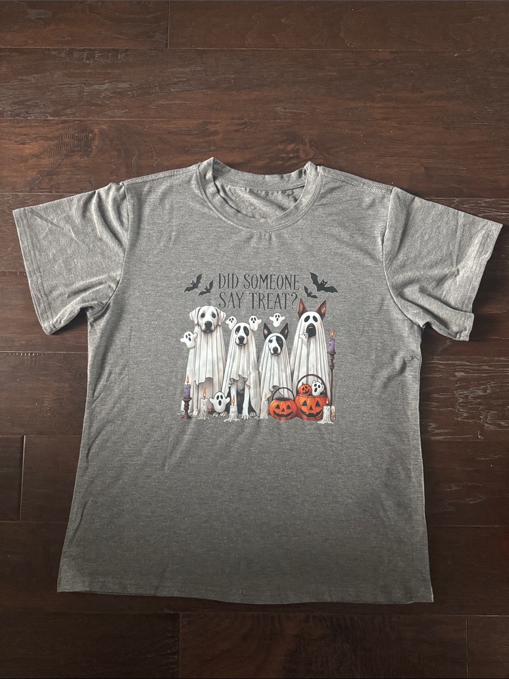 NWOT Halloween Ghost Dogs Graphic Tee - Gray - Picture 1 of 8